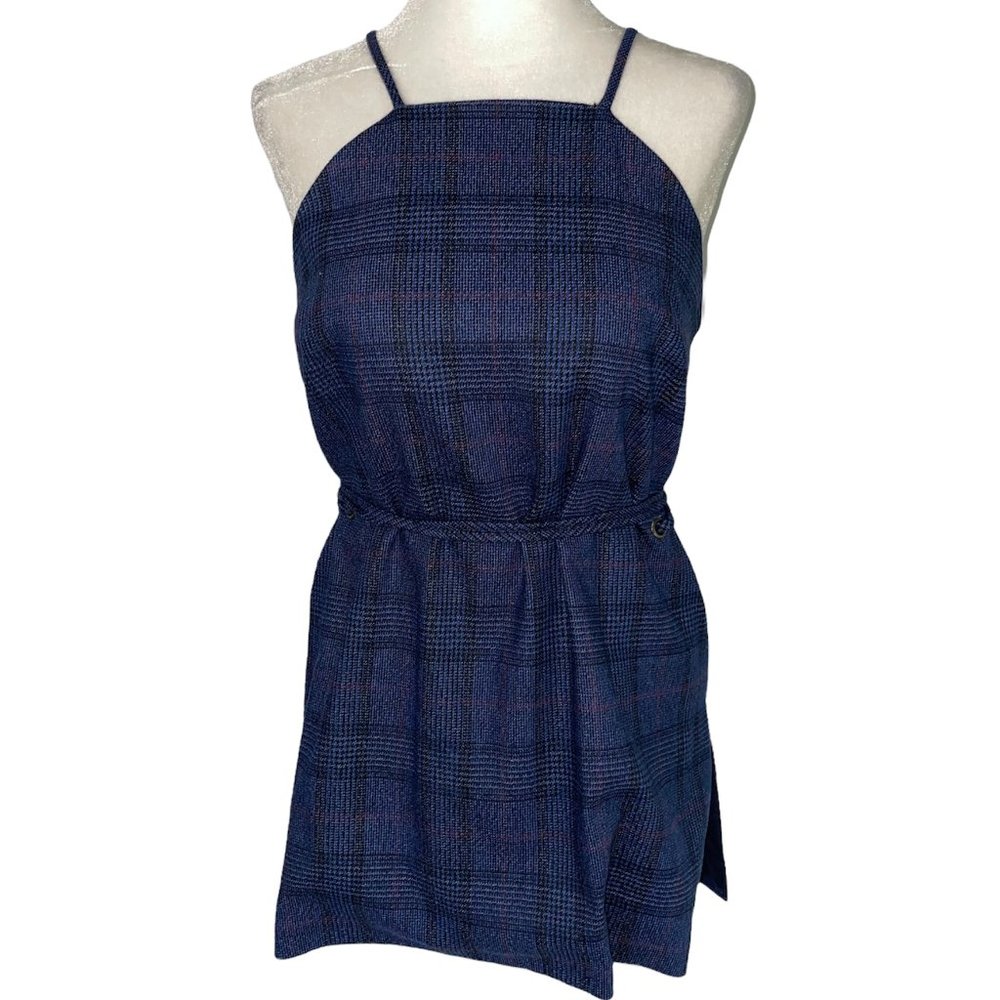 New Banana Republic Plaid Sleeveless Tie Waist Apron Top Navy Blue Size XS